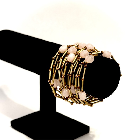 Chico's Jewelry - Chico's Multi Strand Pink and Gold Bead Stretch Bracelet NWT